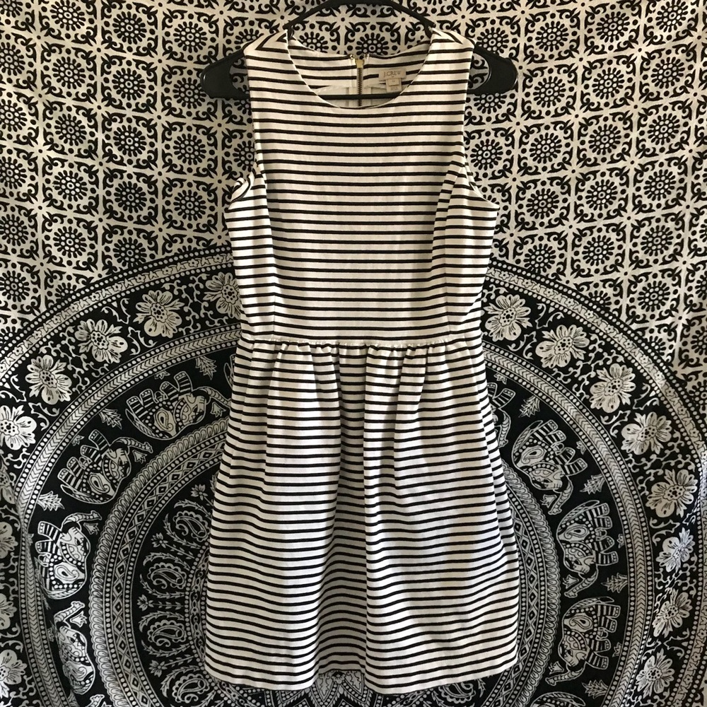J Crew black and white striped dress with pockets